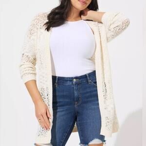 Torrid Cream Open Stitch Cardigan Open Front Sweater 2X 40255095